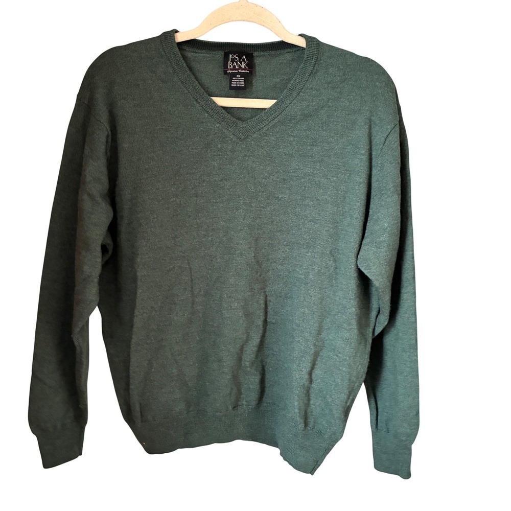 Jos. A. Bank Italian Merino Wool V-Neck Sweater Mens Size XL Forest Green Luxury